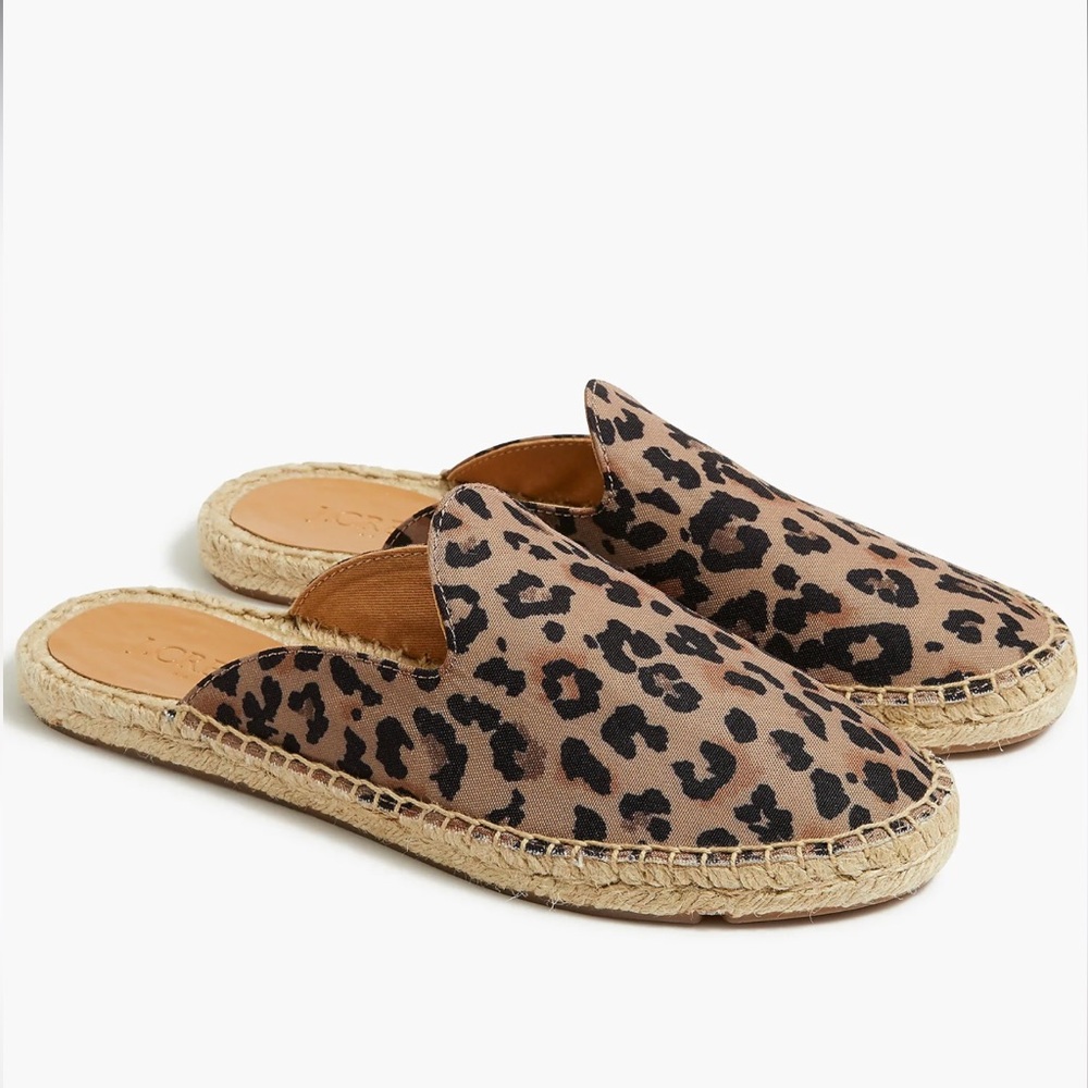 J. CREW Leopard Cheetah Espadrille Mules Slip On Flats Slides Comfort Shoes 9